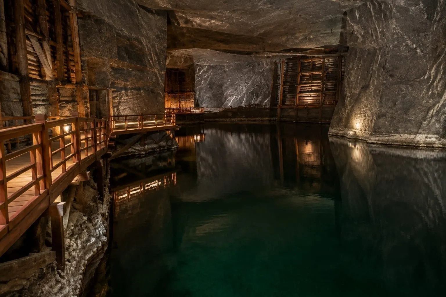 Podziemne słone jezioro w komorze Kopalni Soli w Wieliczce